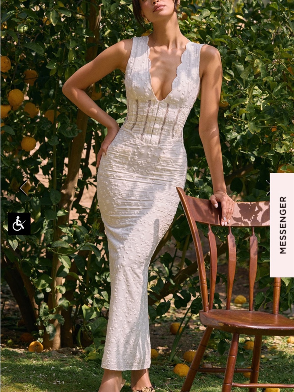 House of CB Sophina White Cotton Broderie Anglais Plunge Maxi Dress - Picture 3 of 4